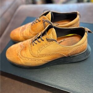 Tan Leather Oxford Shoes with Brogue Detailing